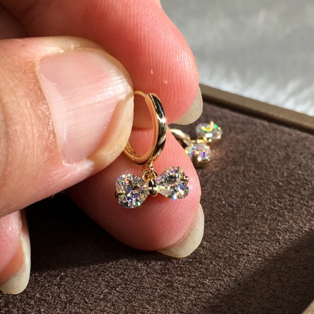 💞18K Gold Hoop Huggies Exquisite Crystal Bowknot Drop Dangle Earrings,UNVN12488 - Picture 4 of 7